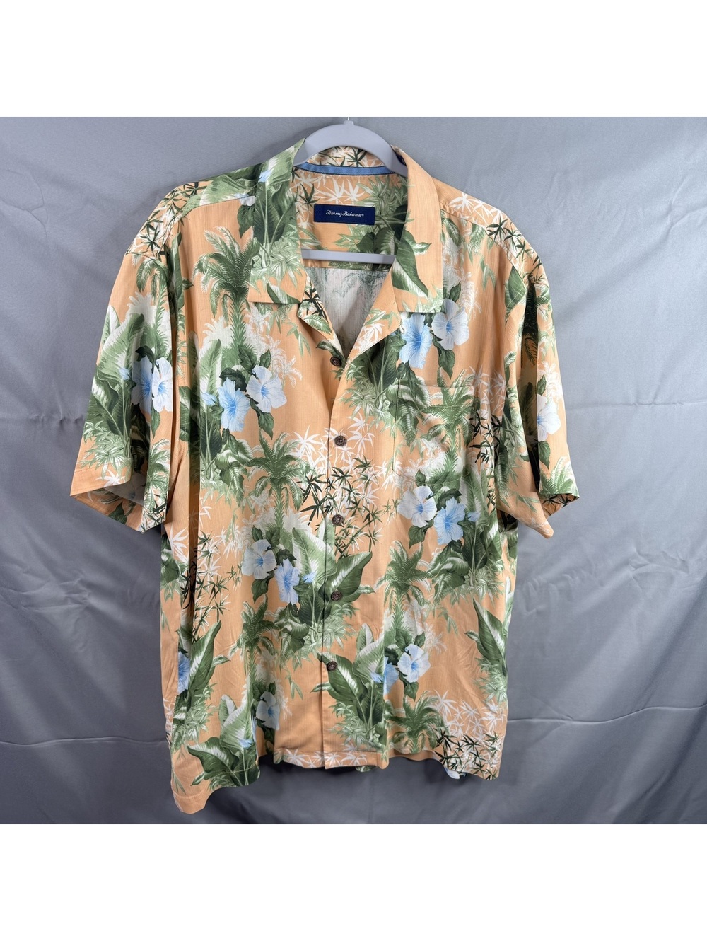Tommy Bahama Mens XXL 100% Silk Hawaiian Camp Shirt Orange Floral Short Sleeve